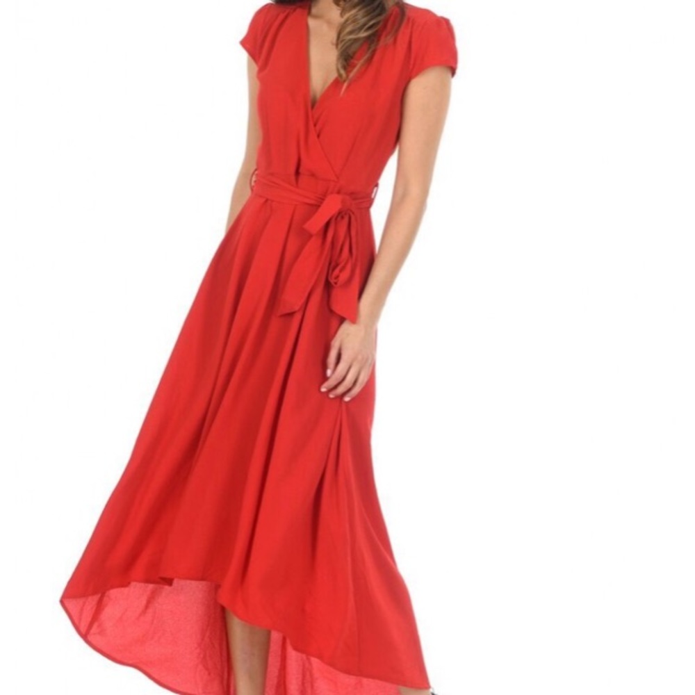 Cap sleeve high-low waterfall dress